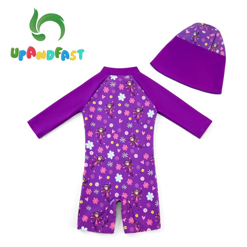 upandfast Baby Swimsuits UPF 50+ Sun Protection Long Sleeve One Piece Zip Swimwear(Purple, 6-9 Months) - Image 2